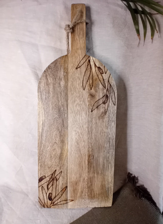 Planche de présentation vieillie en bois de Manguier grand modèle Branche d'Olivier